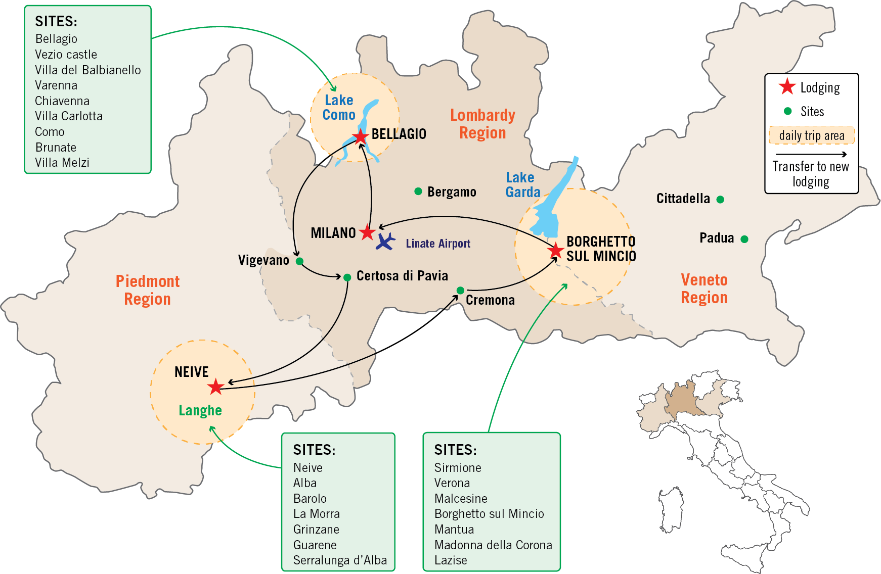 Northern Italy Tour Map